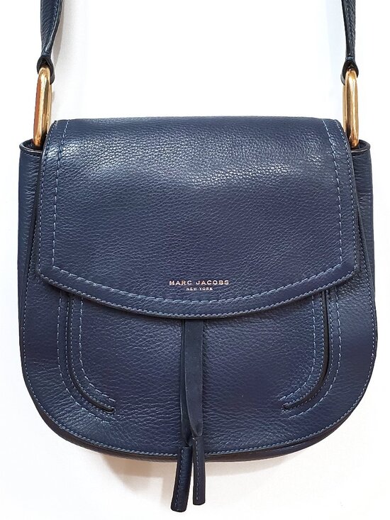Marc Jacobs Handbags - Marc Jacobs Maverick Large Saddle Shoulder Bag in Navy Blue Leather